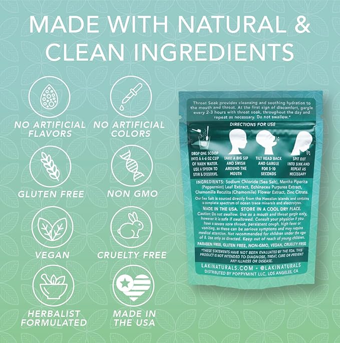 Laki Naturals Throat Soak Pouch of Echinacea & Mint with Scoop