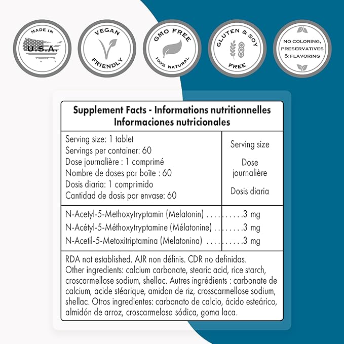 Supersmart - Melatonin 3mg (Fast Dissolve) - Natural & Restful Sleep - Use for Jet Lag & Night Shifts Work | Non-GMO & Gluten Free - 60 Tablets
