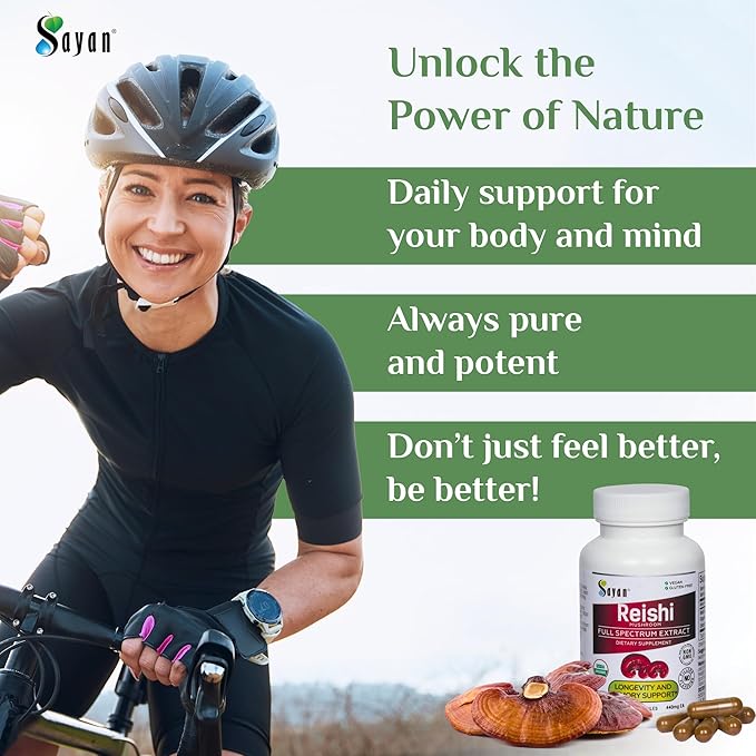 Sayan Reishi Mushroom Extract 90 Capsules/440mg Each – Longevity, Vitality, Wellness & Immune Support Supplement – USDA Organic & Vegan – Non-GMO, No Fillers, or Additives – Always Pure and Potent