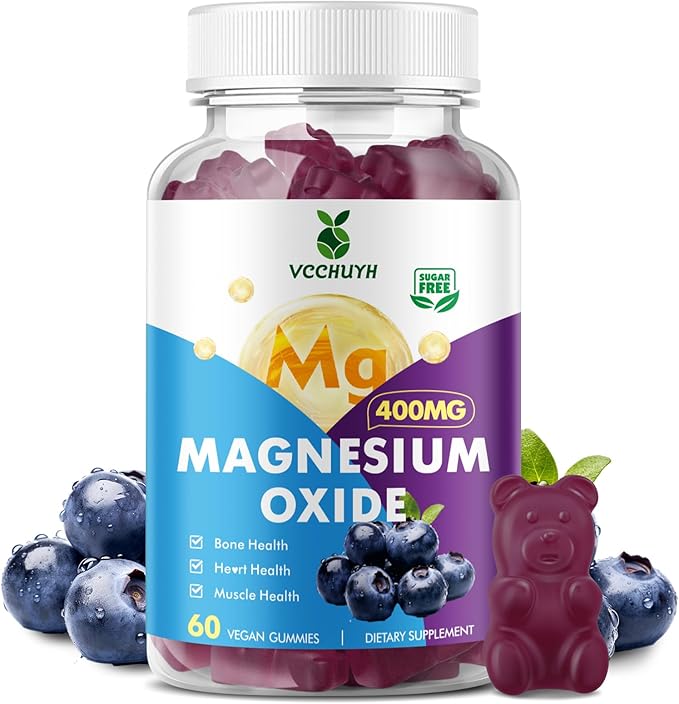Magnesium Oxide Gummies 400mg, Sugar Free Magnesium Oxide Supplement for Adults & Kids, Muscle Support & Energy Boost, Non GMO, Blueberry Flavor 60 Count