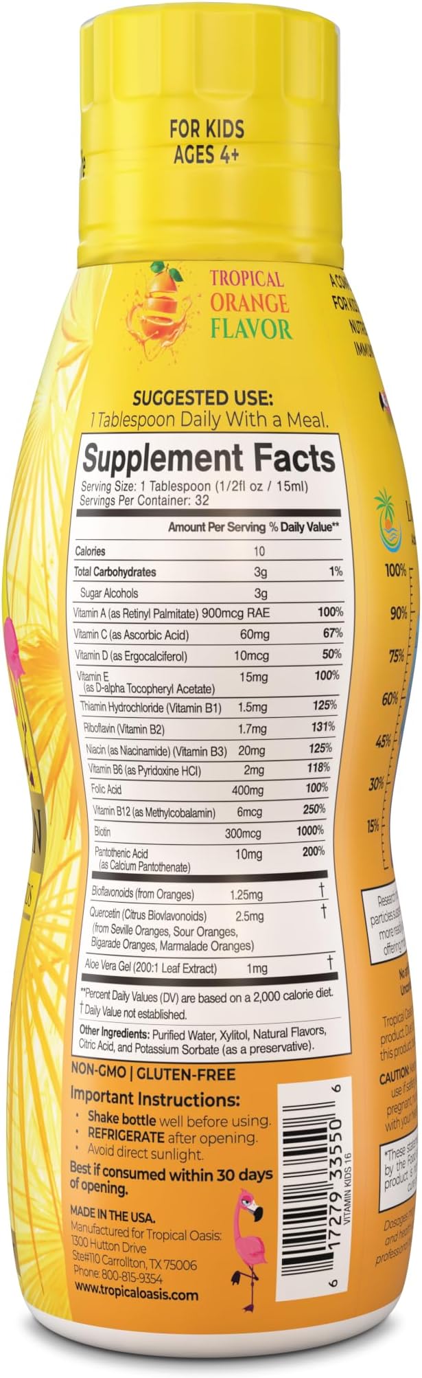 Premium Liquid Multivitamin For Kids | Sugar Free Kids Vitamins | 100% DV of 14 Vitamins for Kids | Multivitamin for Children Ages 4+ | Great Tasting, Non-GMO, Max 98% Absorption Rate- 16 oz, 32 Serv