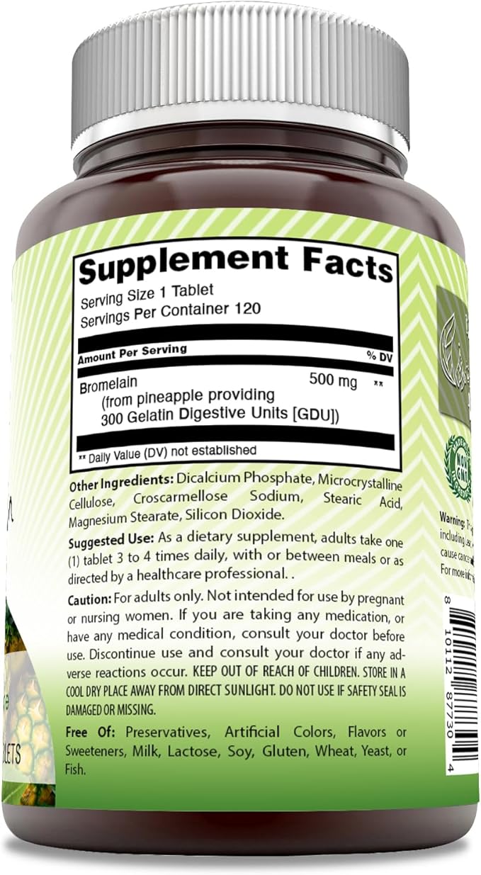 Amazing India Bromelain 500 mg 120 Tablets Supplement | Non-GMO | Gluten Free | Made in USA