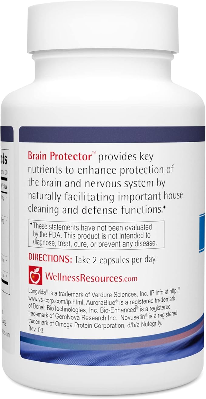 Wellness Resources Brain Protector Longevity Supplement with Novusetin Fisetin, Longvida Curcumin, AuroraBlue Wild Blueberry and na-RALA. Senolytic, Nerve & Brain Support (60 Vegetarian Capsules)