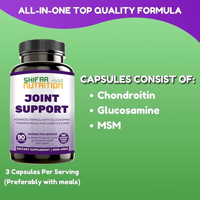 Halal Joint Support Supplement w/Glucosamine Chondroitin MSM | 2820mg 30 Servings | Non-GMO