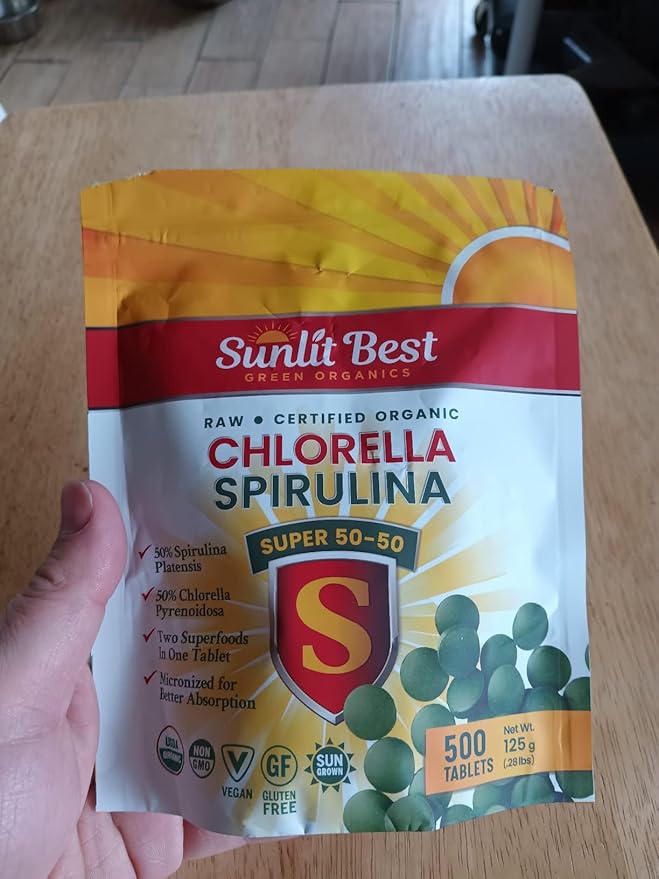 Sunlit Super 50/50 Organic Chlorella Spirulina Tablets - Super Supplement for Immune Support, Gut Health, Mood & Energy - Rich in Chlorophyll, Amino Acids & Vegan Protein, 500 Superfood Tabs