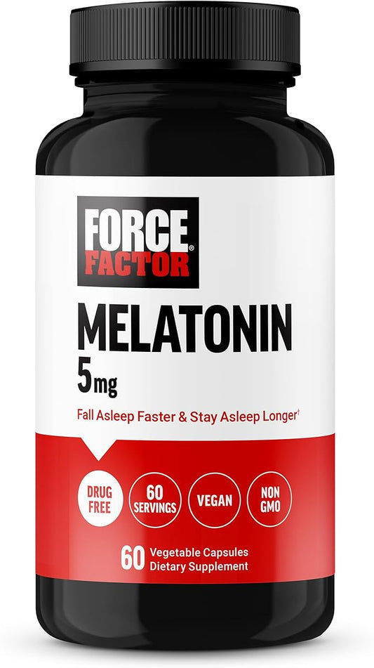 FORCE FACTOR Melatonin 5mg, Drug-Free Supplement, Vegan, Non-GMO, 60 Vegetable Capsules