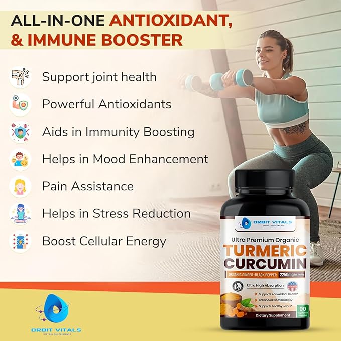Turmeric Curcumin with Black Pepper & Ginger 2250mg - Ultra Potent Turmeric Supplement with 95% Curcuminoids & BioPerine for Joint Support, Enhanced Bioavailability, Immune Health - 90 Vegan Capsules