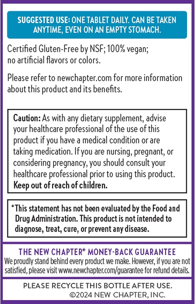 New Chapter Fermented Vitamin B12 1,000 mcg, USDA Organic, ONE Daily for Cellular Energy + Healthy Blood Cells, Certified Vegan, Gluten Free - 60 Count