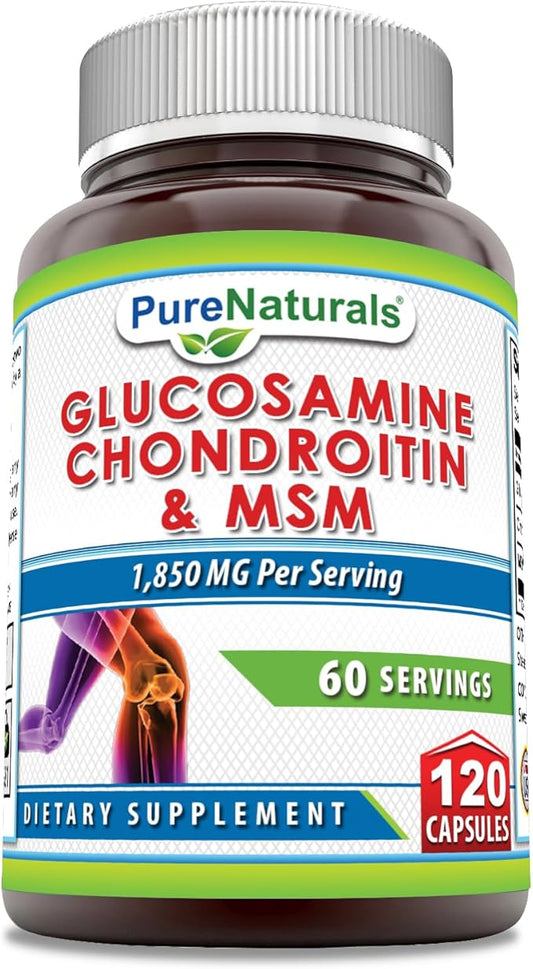 Pure Naturals Glucosamine Chondroitin & MSM Supplement | 1850 Mg per Serving | 120 Capsules | Non-GMO | Gluten-Free | Made in USA