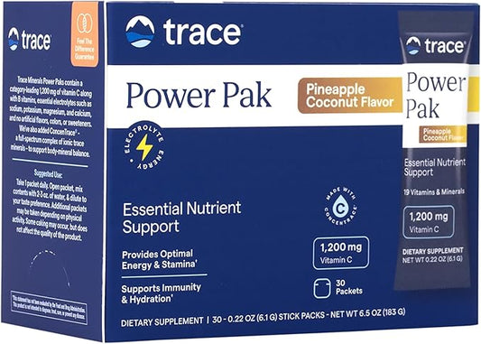 Trace Minerals Power Pak - Health Support Supplement with Vitamins & Minerals - Power Packet Aids Immune Health & Hydration - Mix Powder Supports Bodily Functions - Pineapple Coconut (30 Servings)
