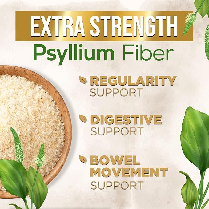 Psyllium Husk Fiber Supplement 1500mg, Natural Daily Soluble & Insoluble Fiber Pills, Psyllium Husk Powder Capsules Supports Digestion Colon Health & Regularity, Plant Based Supplement - 180 Capsules