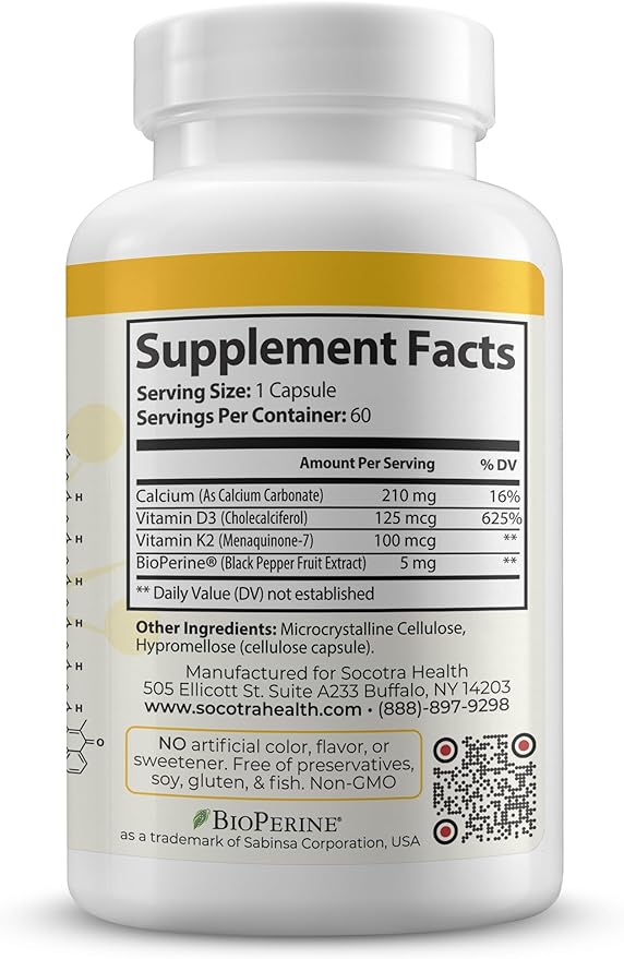 Vitamin D3 K2 Supplement, 5000 IU - Supports Immune and Cardiac Wellness, High Potency, Gluten Free, 60 Capsules