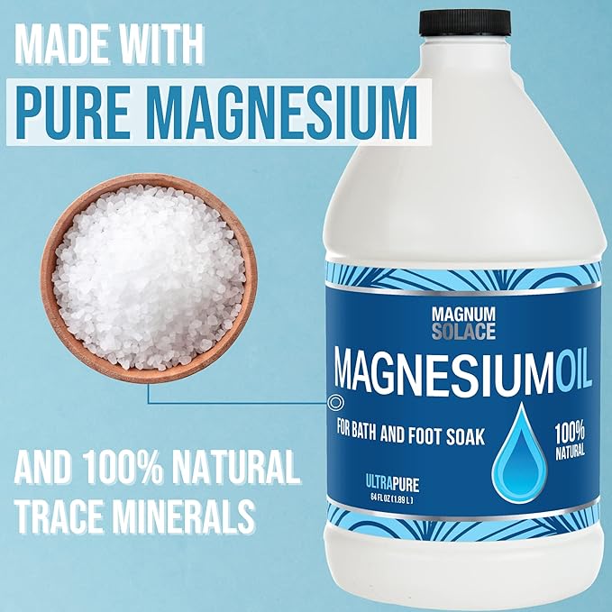 Pure Magnesium Oil - Bulk Size 64 oz - for Use with Magnesium Bath Flakes for Soaking or Refilling Magnesium Oil Spray
