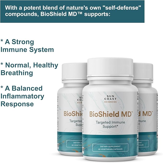 SUN COAST SCIENCES BioShield MD from Premium Immunity Support with Vitamin C, Vitamin D, Zinc, for Focus, Clarity, Joints Healthy and Muscle Recovery (60 Capsules)