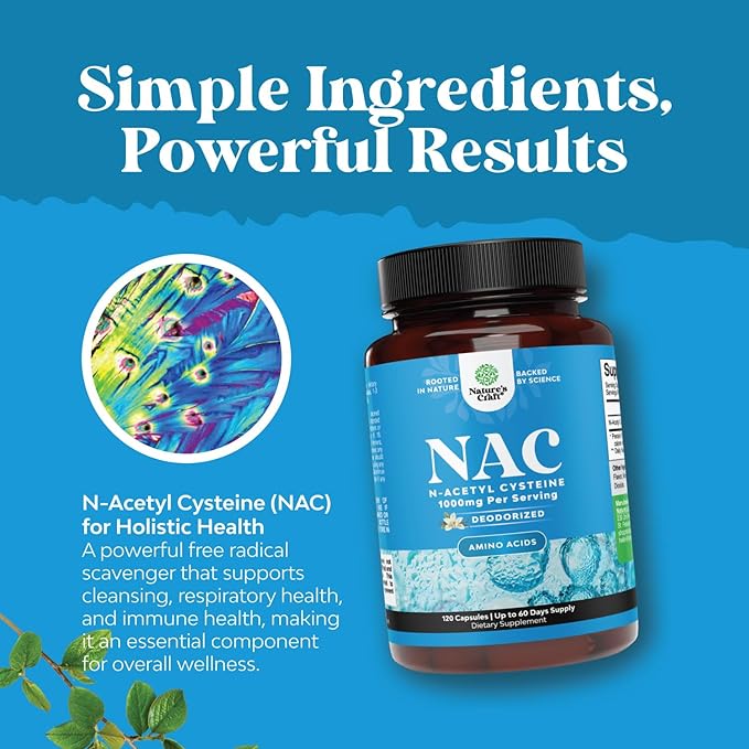 NAC Supplement N-Acetyl Cysteine 1000mg - Vegan High Absorption Non-Smelly NAC 1000mg Capsules Glutathione Precursor for Liver Cleanse Detox & Repair plus Lung Health and Immunity Support (2 Months)