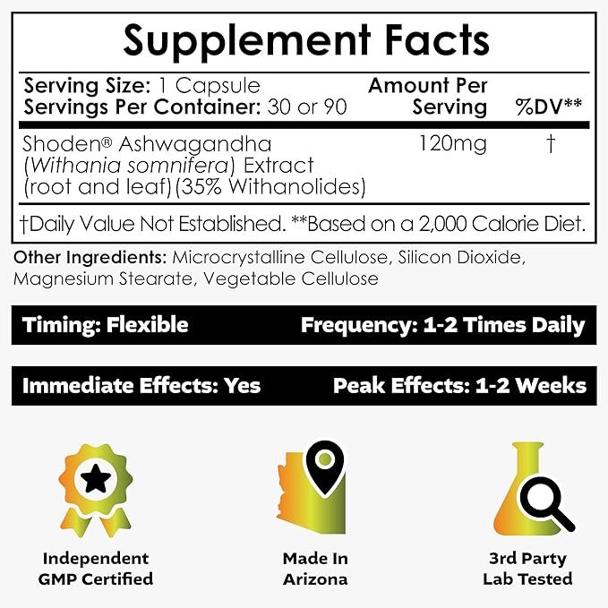 Nootropics Depot Shoden Ashwagandha Extract Capsules | 120mg | 90 Count | 35% Withanolides
