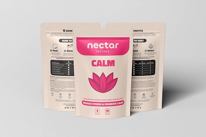 10x Calm Patches with Hemp Extract, Passion Flower, Hops & Valerian Root – Relax & Unwind, Non-Fatiguing, Sustained-Release for All-Day Calm