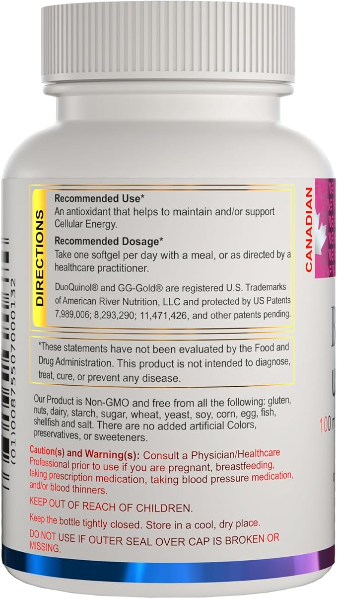 BioQuinol Ubiquinol (CoQ10) with Geranylgeraniol – Master Antioxidant for Heart Health, Cellular Energy 150mg 60 Softgels