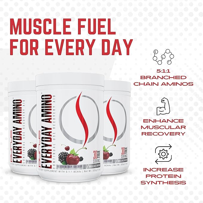 Purus Labs Everyday Amino BCAA Powder | Amino Acids for Muscle Hydration & Recovery | Sugar Free & Gluten Free | 30 Servings (BlackBerry Cherry)