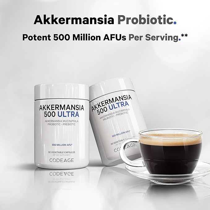 Codeage Akkermansia Muciniphila Probiotic Ultra - High-Potency 500M AFUs Akkermansia Probiotic Supplement - Enhanced Daily Probiotic & Prebiotic, Chicory Inulin - 3-Month Supply - 90 Capsules