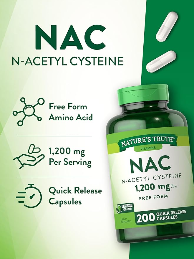 Nature's Truth NAC N-Acetyl Cysteine | 1,200mg | 200 Capsules | Free Form Amino Acid | Non-GMO & Gluten Free Supplement
