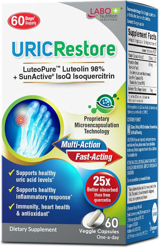 LABO Nutrition URICRestore – Uric Acid Cleanse & Detox Supplement for Joint Support, Kidney Function, Antioxidant Protection & Discomfort Relief – Uric Acid Support, 60 Vegan Capsules
