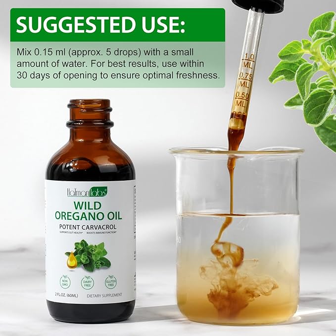 2 Pack Organic Oregano Oil Liquid Drops, Natural Herbal Supplement with Oil of Oregano Drops, Immune, Digestive Support & Energy, Non-GMO, Gluten Free, 4 FL OZ