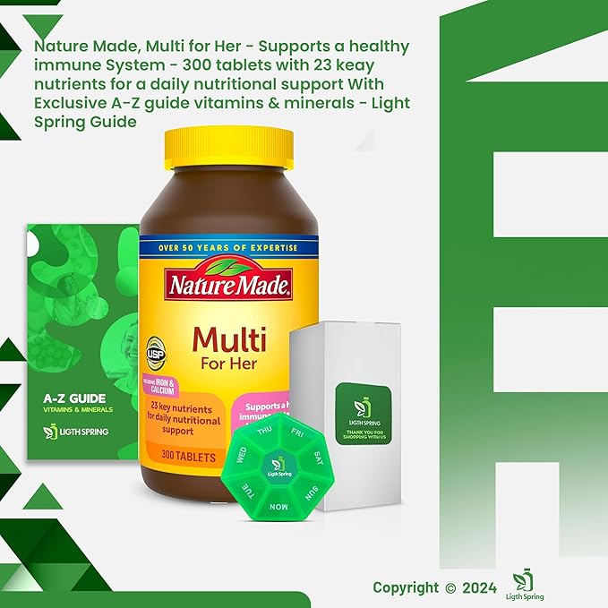 Multi for Her Women's Multivitamin Tablets, 300 Count (2Pack) for Daily Nutritional Support with Better Ligth&Spring Guide