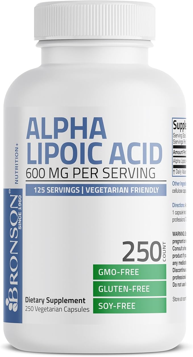 Bronson Alpha Lipoic Acid 600 MG Free Radical Scavenger Supports Health - Non-GMO, 250 Vegetarian Capsules (125 Servings)