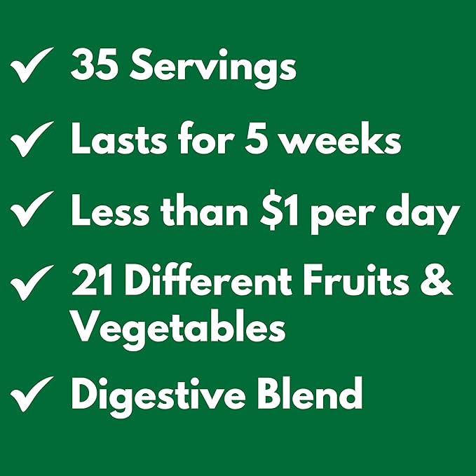 The Feel Good Super Greens Powder - Organic Green Juice, Wheat Grass No Added Sugar, Spirulina, Chlorella, Probiotics, Digestive Enzyme, Antioxidant Rich, Immunity Boost Green Superfood, 35 SVG, Daily