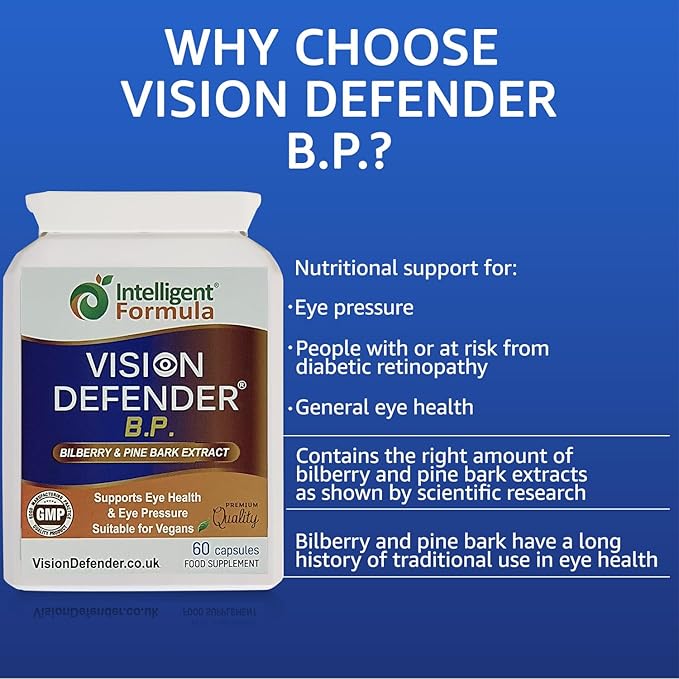 Vision Defender BP Eye Supplement: Bilberry and Pine Bark Extracts for Eye Pressure and Eye Health Support (60 Vegan Capsules)