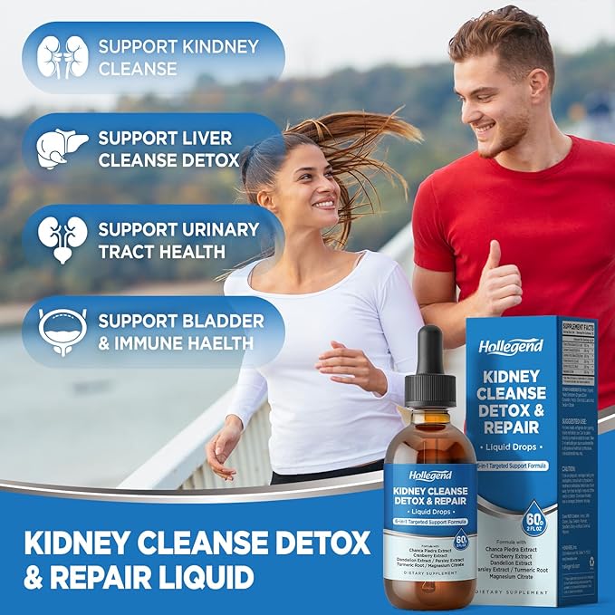 Kidney Cleanse Detox & Repair Liquid Drops, Kidney Support Supplement Enhanced with Chanca Piedra, Cranberry, Dandelion, Parsley, Turmeric Root, Magnesium Citrate, 2 Fl Oz