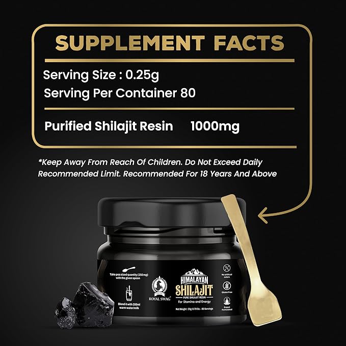 Pure Himalayan Shilajit Resin for Men and Women 20 gram / 0.07 oz (80 Servings) with 1 Serving Spoon | Pure and Natural, No Artificial Colours, Expert Formulated and Gluten Free