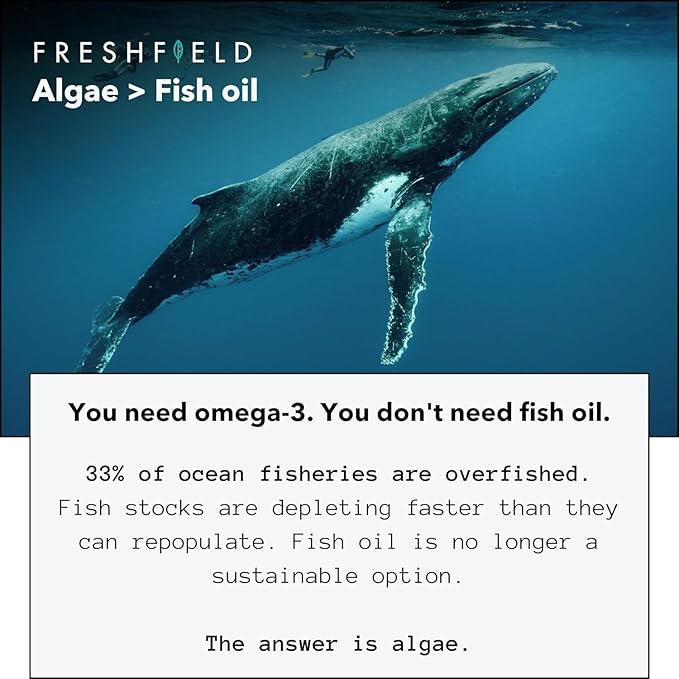Ocean Saving Omega 3, Fish Oil Replacement, 6-Month Supply, Sustainably Sourced, Highest Levels of DHA per Capsule (440 mg), Algae Oil, w/DPA (180 Count (Pack of 1))