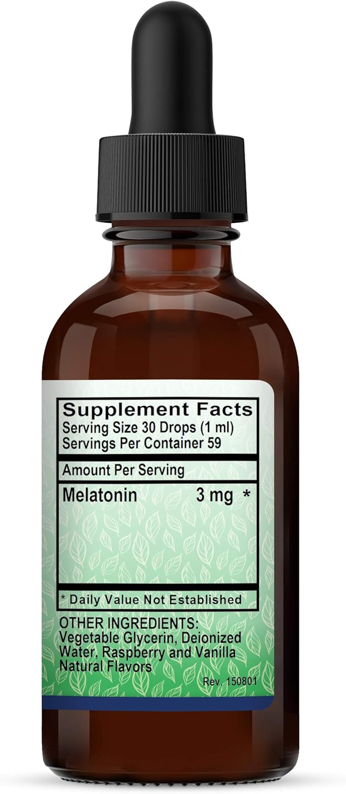 Melatonin Liquid 3 mg - Raspberry Vanilla Flavor - 2 fl oz.