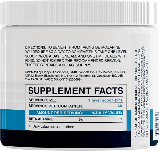 Beta-Alanine Supplement - Enhances Muscular Endurance & Work Capacity, 6g Daily Dose, 30-Day Supply