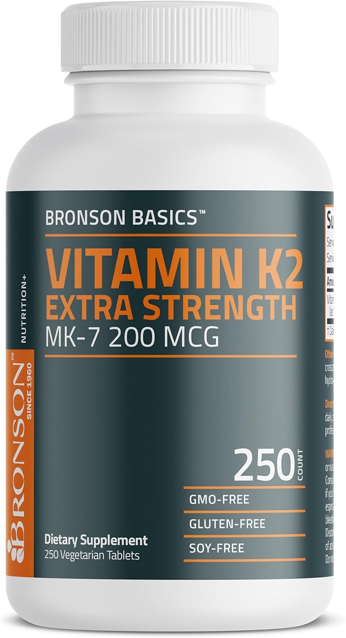 Bronson Vitamin K2 MK-7 200mcg Extra Strength, 250 Vegetarian Tablets