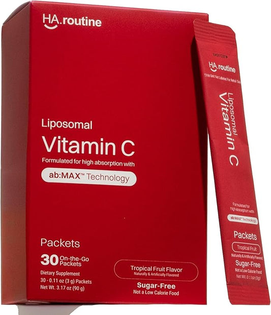 Liposomal Vitamin C Powder, Sugar-Free Flavored Packets for Adults, 500mg On-The-go Immune Support Supplement, Powerful Antioxidant, Energy Booster- 30x Packets, Tropical Fruit Flavor
