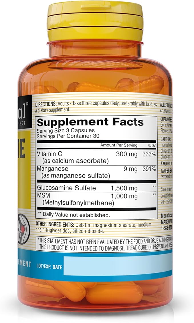 Mason Natural Glucosamine Complex Plus MSM with Vitamin C - Supports Joint Health, Improved Flexibility and Mobility, 90 Capsules