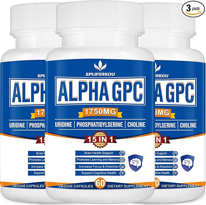 15-in-1 Alpha GPC Supplement - Nootropic Brain Supplement with Phosphatidylserine, Uridine,L-Theanine,Lion's Mane Mushroom for Brain Support, Memory and Focus,180 Capsules