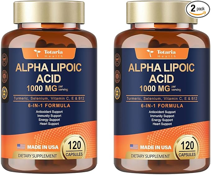 2 Packs Alpha Lipoic Acid 1000mg Antioxidant Supplement Capsules for Neuropathy Support Supplement Nerve Health, Liver Detox, Antioxidant, Metabolism and Cell Energy, Anti-Aging - Non-GMO, Gluten Free