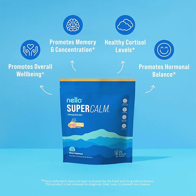 Supercalm Powdered Drink Mix, Tropical Tangerine, L Theanine, Ksm-66 Ashwagandha, Magnesium Glycinate, Vitamin D 3, Supplements for Relaxation & Focus, Natural, No Sugar, Non GMO, 20 Srvg