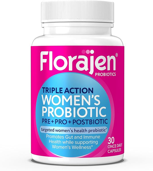 Florajen Complete Probiotic, Prebiotic, & Postbiotic, Women & Men's Daily Immune Support & Digestive Supplement for Constipation and Bloating Relief, 30 Capsules