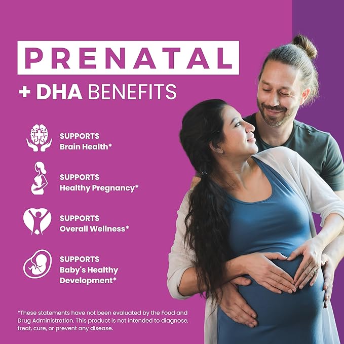 Halal Prenatal Vitamins + DHA, Folic Acid Iron, Ginger for Soothing, One Daily, for All Pregnancy Stages, Gluten Free, Non-GMO, 60 Softgels, 2 Months Supply, USA Made, Halal Vitamins