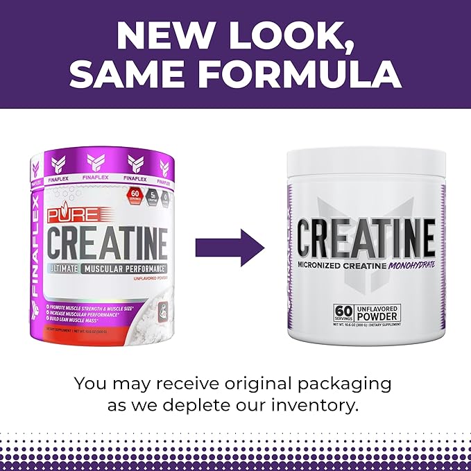FINAFLEX Pure CREATINE, Unflavored - 10.6 oz, Pack of 2 - Promotes Muscular Strength, Size & Performance - 100% Pure, Micronized Creatine Monohydrate - 120 Total Servings