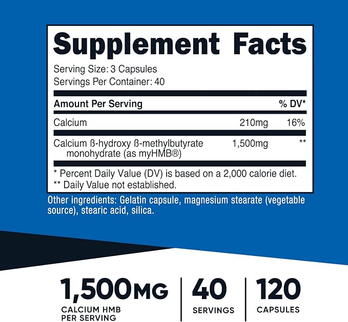 Nutricost myHMB Capsules 1,500MG Calcium HMB Per Serving, 120 Capsules, 40 Servings - Performance Line, Calcium B-Hydroxy B-Methylbutyrate Monohydrate