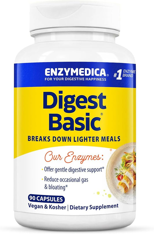 Enzymedica Digest Basic, Digestive Enzymes for Sensitive Stomachs, Offers Fast-Acting Gas & Bloating Relief, 90 Count