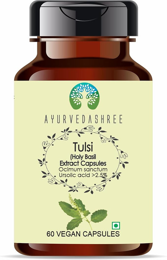 Tulsi Extract 500mg - 60 Vegetarian Capsules | Ocimum Sanctum | | All Natural | 100% Vegan | Gluten-Free | GMP Certified.