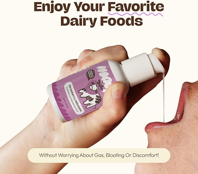 Lactase Enzyme Drops 2oz – Delicious Strawberry Milkshake Flavor – 10,000 FCC Units for Fast Acting Dairy Relief – Customizable Dosing for Lactose Intolerance – Portable Twist-to-Lock Pump