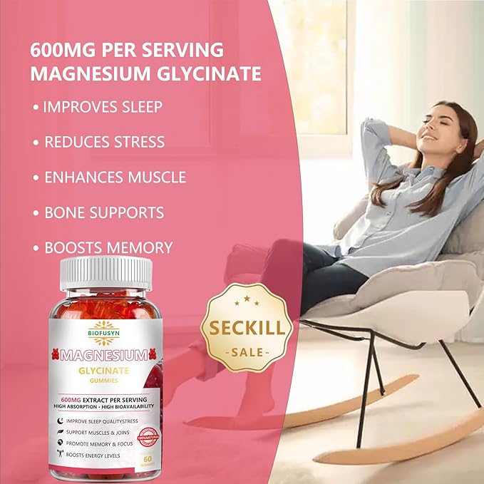 Magnesium Glycinate Gummies 600mg : Sugar-free Gummy Bears With Magnesium, Vitamin D, B6, and CoQ10 for Calm Support & Sleep for Adults & Kids,L-Threonate Multivitamin,Raspberry Flavor 60Count